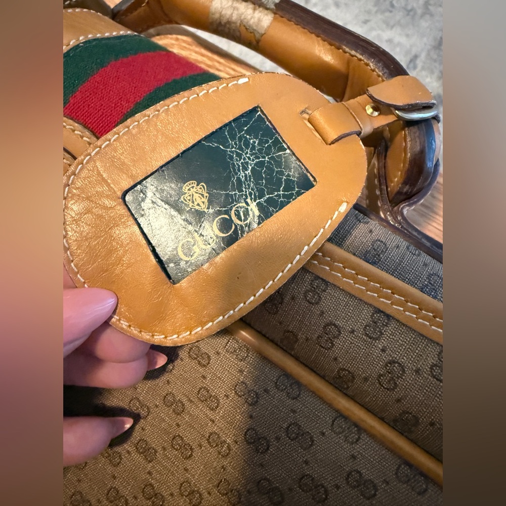 Vintage Gucci GG Monogram Suitcase Travel Bag Carry-On Brown Tan - Picture 4 of 16